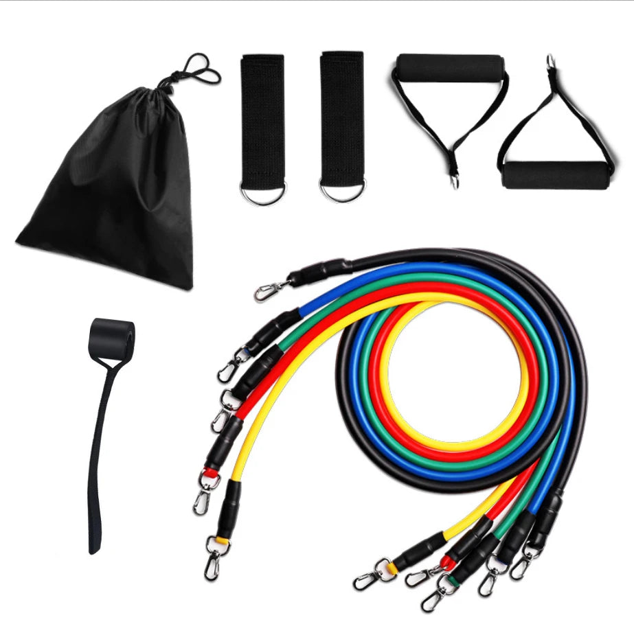 ZHQ 100% Natural Latex 11pcs Durable Resistance Bands Set 1200MM Elastic Rehabilitation Training Pull Rope Toning Tubes Strength