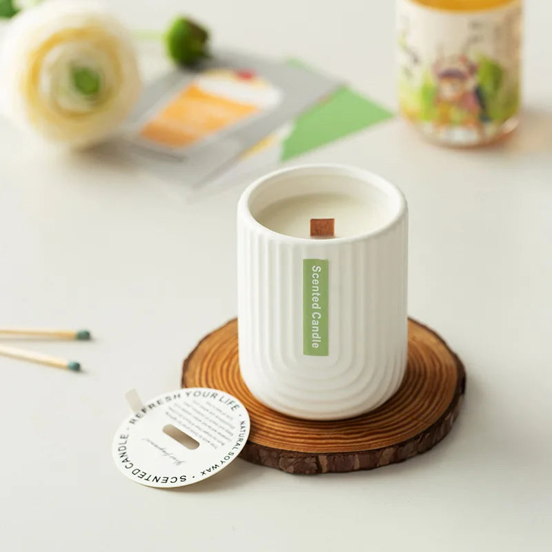 New Nordic Style Creative Striped Ceramic Scented Candle Jar Soy Wax Votive Candle for Graduation Family Decoration