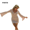 PASUXI New Arrival Summer Women's Sexy Backless Mesh Beach Dress Sun Protection Swimwear Cover up Resort Tunic Swim Cover Dress