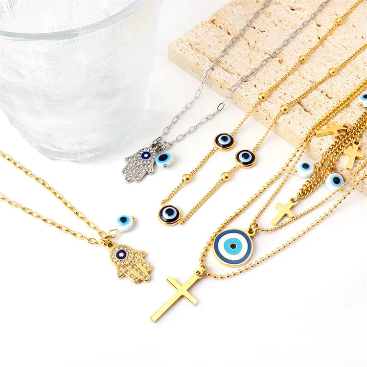 Wholesale Charms Jewelry 18k Gold Plated Stainless Steel Demon Eye Pendant Necklaces Women
