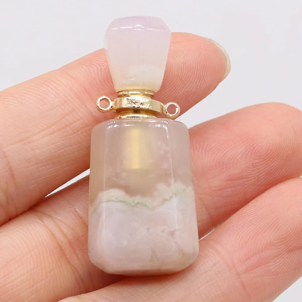 Hongzhuo Wholesale Natural Crystal Pendant Healing Cherry Blossoms Agate Oil Bottle Necklace Gemstone Jewelry