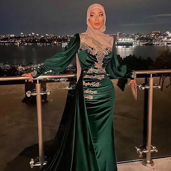 Jancember LSCZ227 Fashion Long Satin Green Bridal Elegant Dresses Women Evening for Party