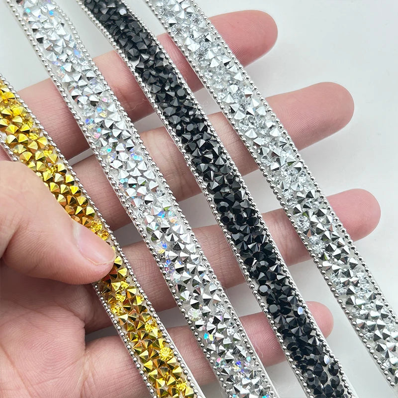 Hot-Fix Gold Resin Rhinestone Applique Ribbon Shinning ABS Crystal Diamond Roll for Hats Pointback Motif Rhinestones Style