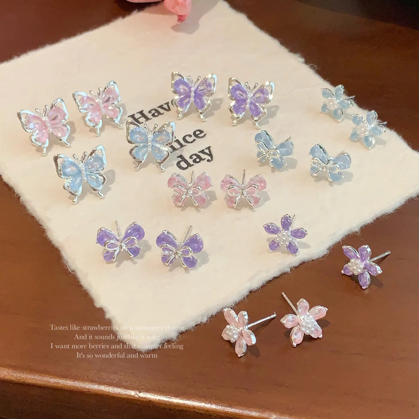 Korean Style Silver Needle New Light Luxury Ice Crystal Zircon Butterfly Earrings Colorful Flower Elegant Delicate Pearl Hook