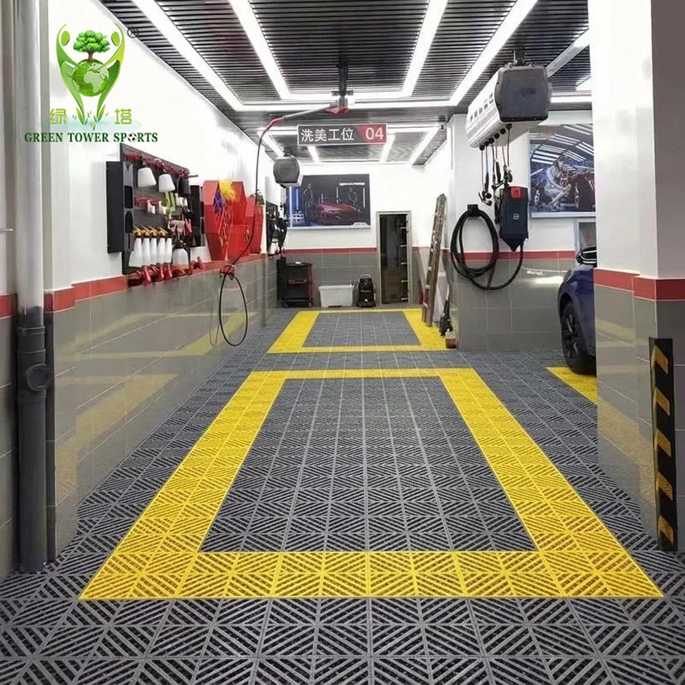 Professional 400mm Interlocking Garage Floor Tiles 18mm Thick Colorful PP Drainage Grille for Home Garage and Car Showroom