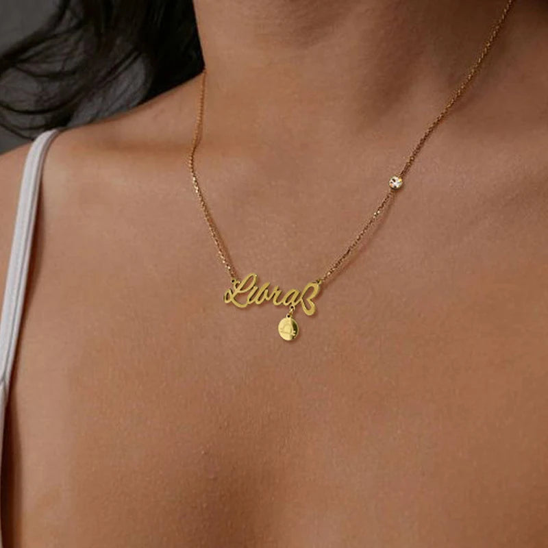 New Design 12 Constell Necklace Zodiac Signs Stainless Steel PVD Gold Plated Wholesale for Women