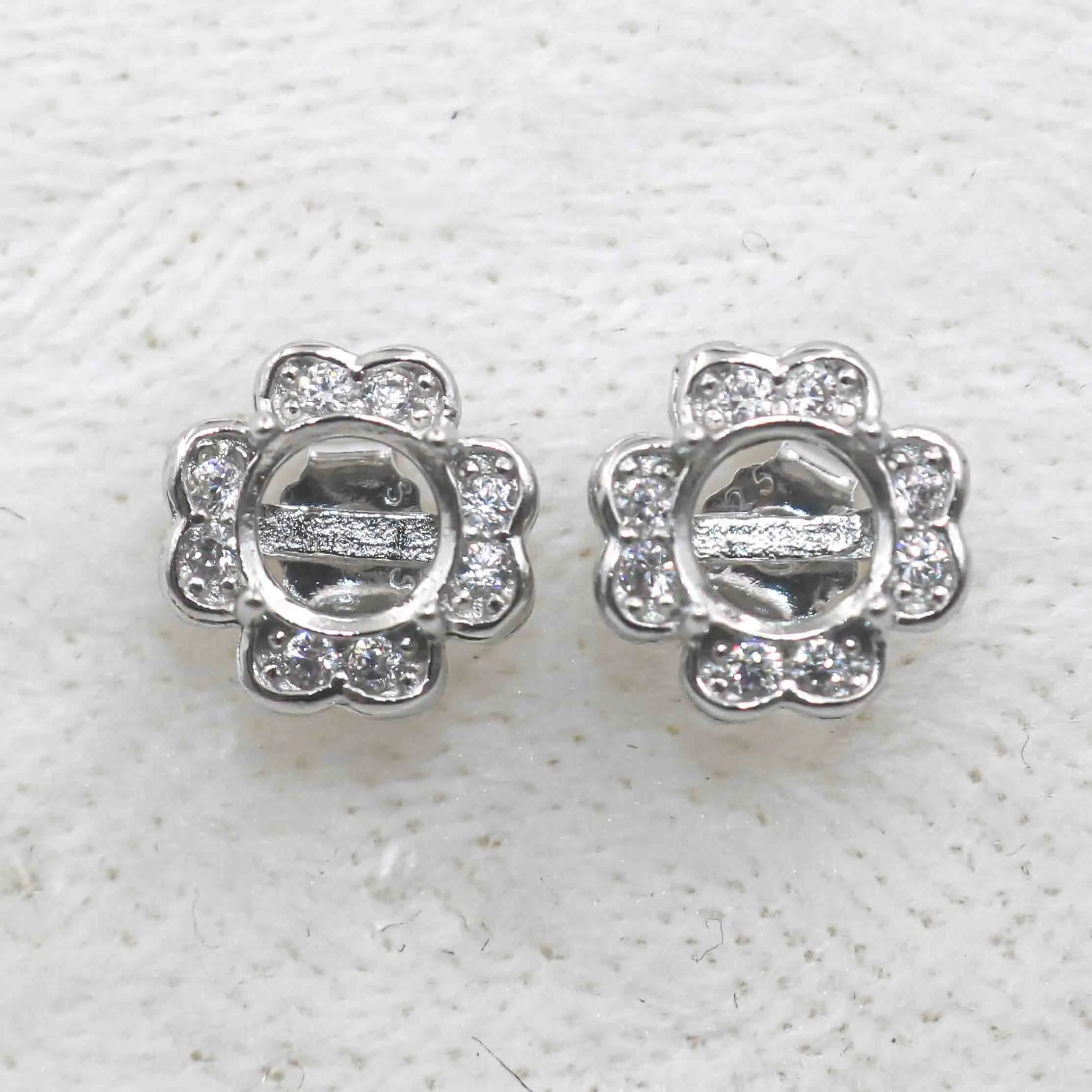 Sterling Silver 4mm/5mm/6mm Semi Mount Stud Earrings Empty Support Blank Setting S925 Base Without Center Stone for DIY Inlay
