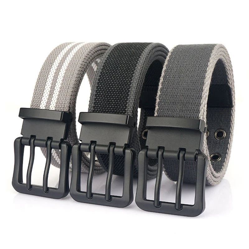 Men's Leisure Waist Canvas Belt 3.8cm Daily Wear Double-Pin Youth Jeans Fabric Belts