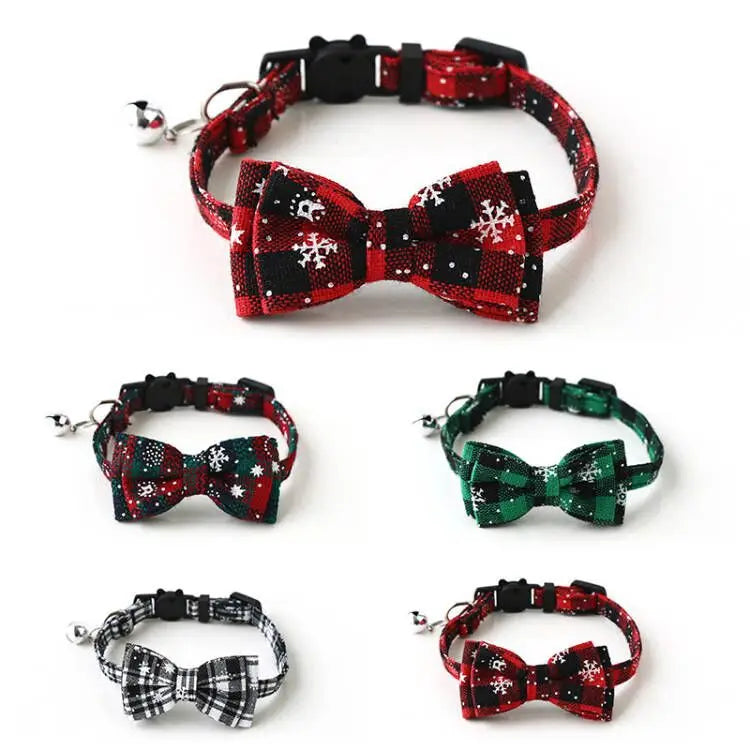 Adjustable Personalized Print Polyester Christmas Bowtie Dog Collar with Santa Claus Pendant Detachable Bowtie and Bell