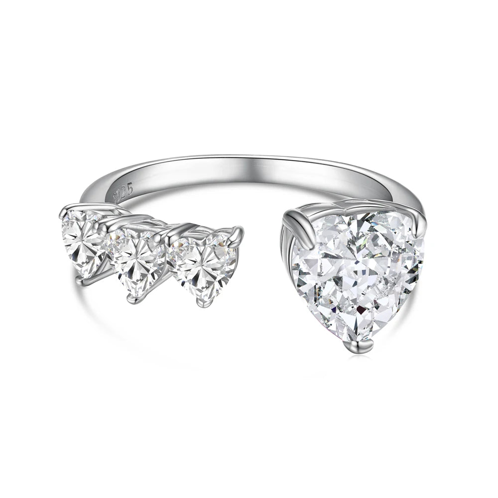 Dylam Newest Design Heart Shaped Open Adjustable Ring Jewelry 925 Sterling Silver Pink Cz Zircon Love Wedding Rings for Women