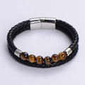 Stainless Steel Magnetic Clasp Men Personalised Gemstone Turquoise tiger Eye Leather and Bead Bracelet