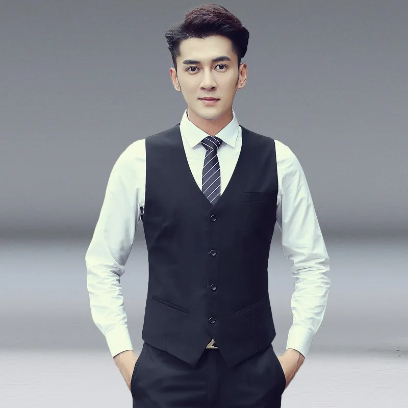 Wholesale Men's Casual V-Neck Vest Slim Fit Single Breasted Professional Business Style Breathable Polyester Fabric