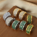 Chunky Stainless Steel Emerald Earrings 18K Gold Plated Cubic Zirconia CZ C Shape Earrings for Women
