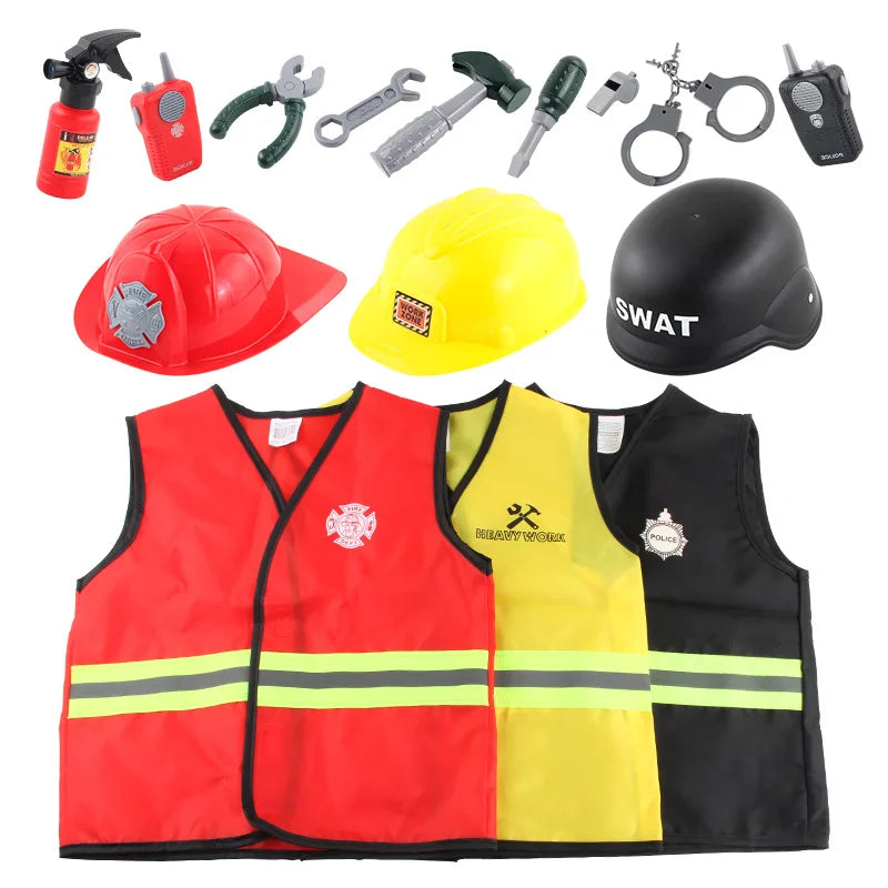 3 in 1 Kids Costumes With Accessories Doctor Engineer Fireman Soldier Police Officer Surgeon Dress up Uniforms