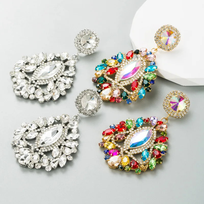 Kaimei 2025 Earring Fashion Jewelry 2 Colors Ins Style Alloy Luxury Earring Geometric Rhinestones Big Crystal Bridal Earrings