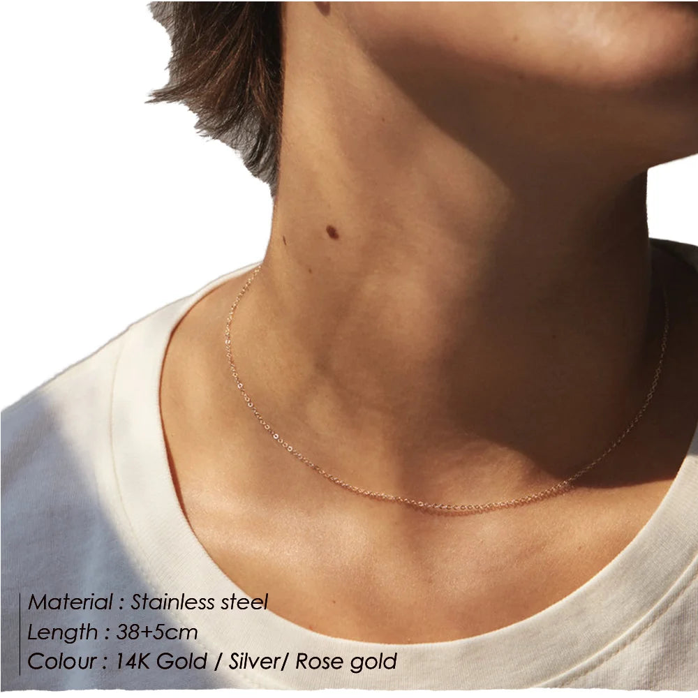 Minimalist 316L Stainless Steel Jewelry 14K Gold Plated Layering Necklace Classic Simple Gold Plated Chain for Weddings Gifts