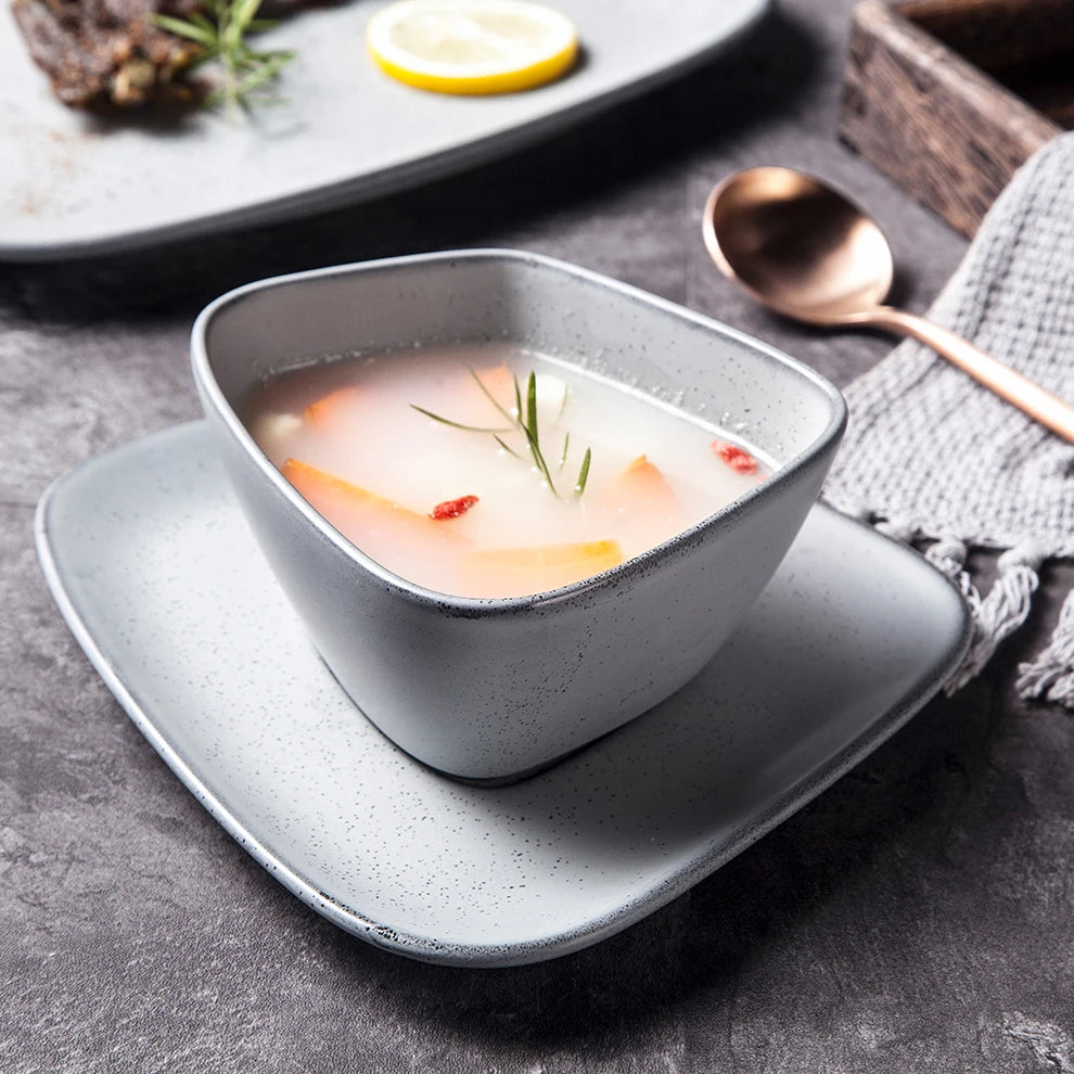 Shengjing Factory Direct Grade 3-Times Burned Gray Porcelain Deep Soup Bowl Eco-Friendly Japandi Style Party Ceramic Tableware