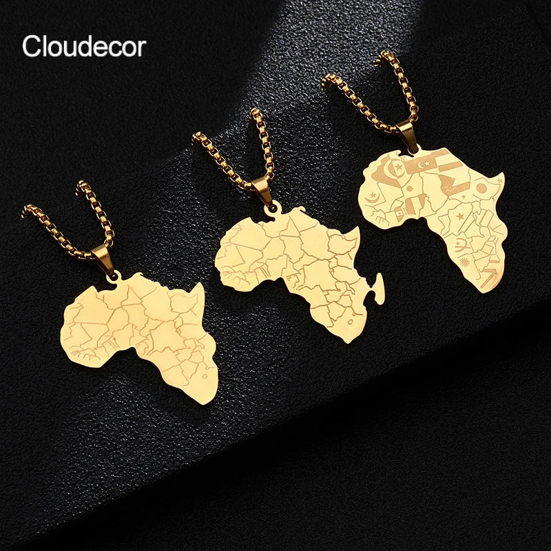 Customized Africa Necklace Gold Plated Necklace Women National Flag Print Map Necklace Stainless Steel for Women Men Jewelry