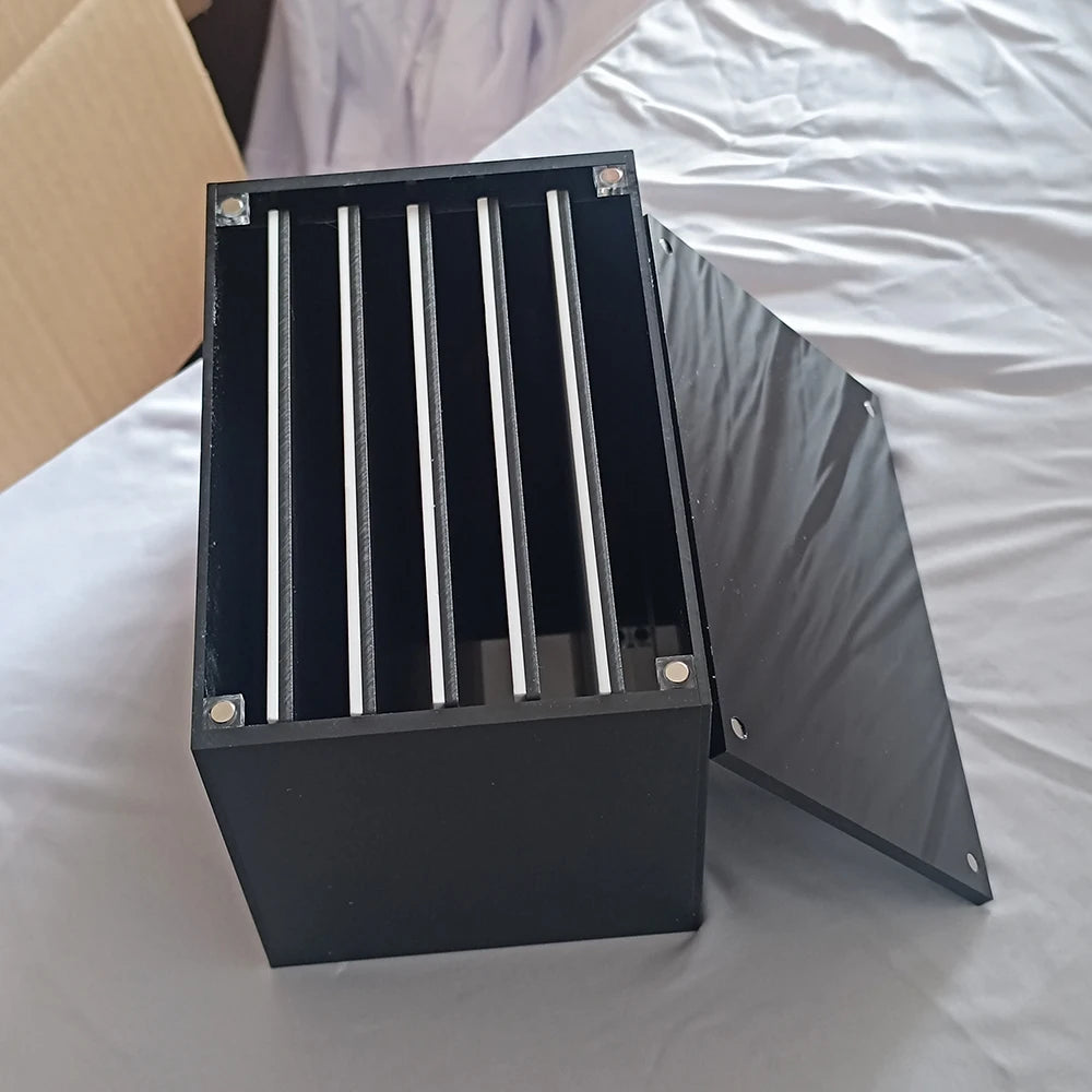 New Custom Size Black Acrylic Lash Organizer Box With Tiles Lash Glue Pallet With Cover Eyelash Storage Box With Magnetic Lid