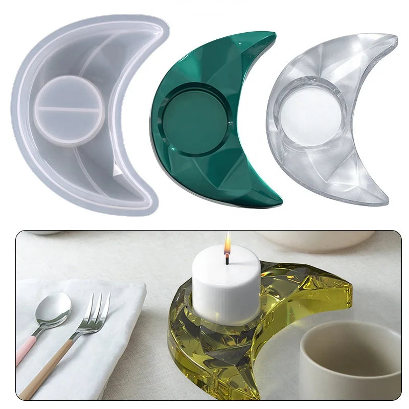 Large Moon Silicone Candle Holder Mold Tealight Candle Holder for Resin