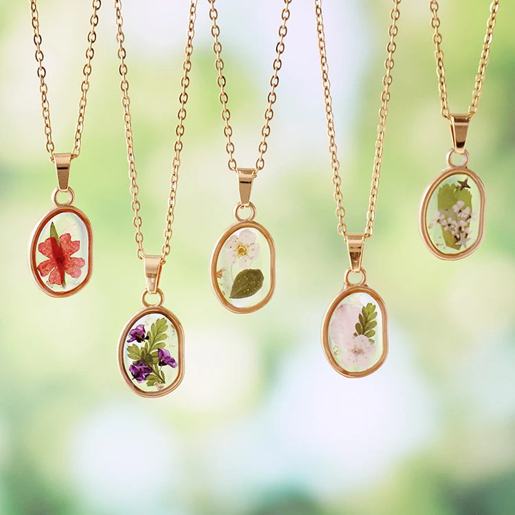 Stainless Steel Irregular Shape Dried Pressed Flower Pendant Flower Plant Charm Floating Pendant Necklace Making Supplies