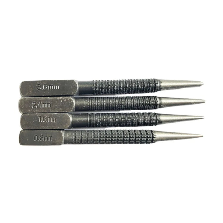No.6S033 Industrial 4-Piece Chrome Vanadium Steel Center Punch Set Different Point Diameter Sizes Blister Card Package OEM