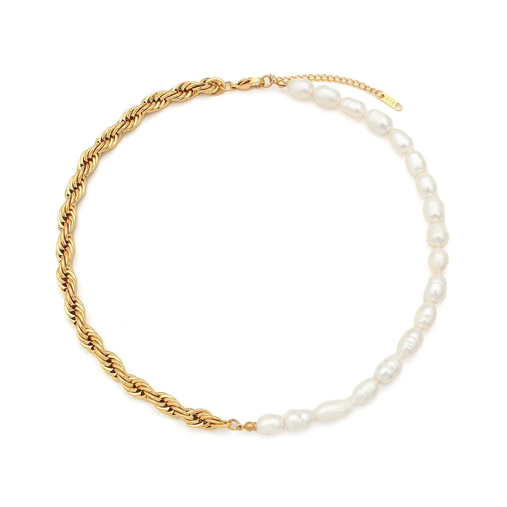 Fashion Gold Plated Clavicle Bracelets Jewelry Elegant Natural Freshwater Pearl Chain Necklace for Women Girls