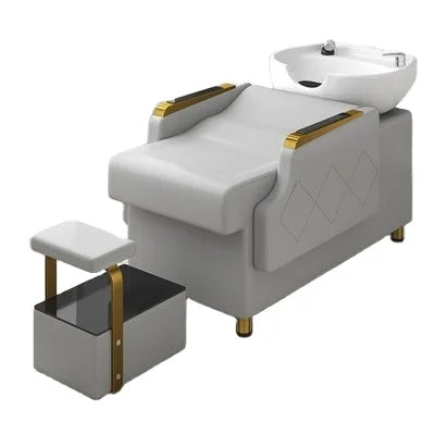 Hot Sale Modern Stainless Steel Leather High Density Sponge Beauty Salon Bed Barbershop Basin Furniture Washing Basin Shampoo