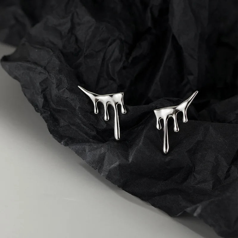 925 Sterling Silver Irregular Water Flow Personality Stud Earrings Wholesale Never Fade