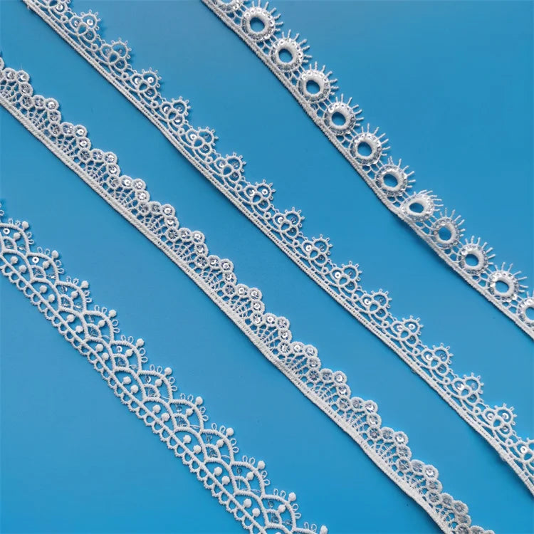 Factory White Milk Yarn Water-soluble Embroidery bar Code 2MM Bead Lace Floret Edge Underwear Wedding Accessories