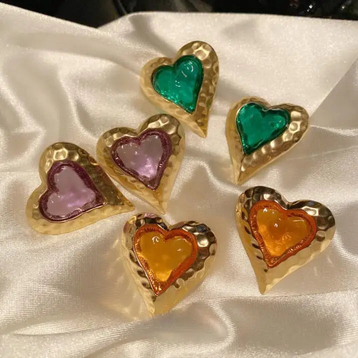 Kaimei 2022 Earring Fashion Jewelry Geometric Gold love French Retro Luxury Earrings Baroque Opal Resin Heart Stud Earrings Girl