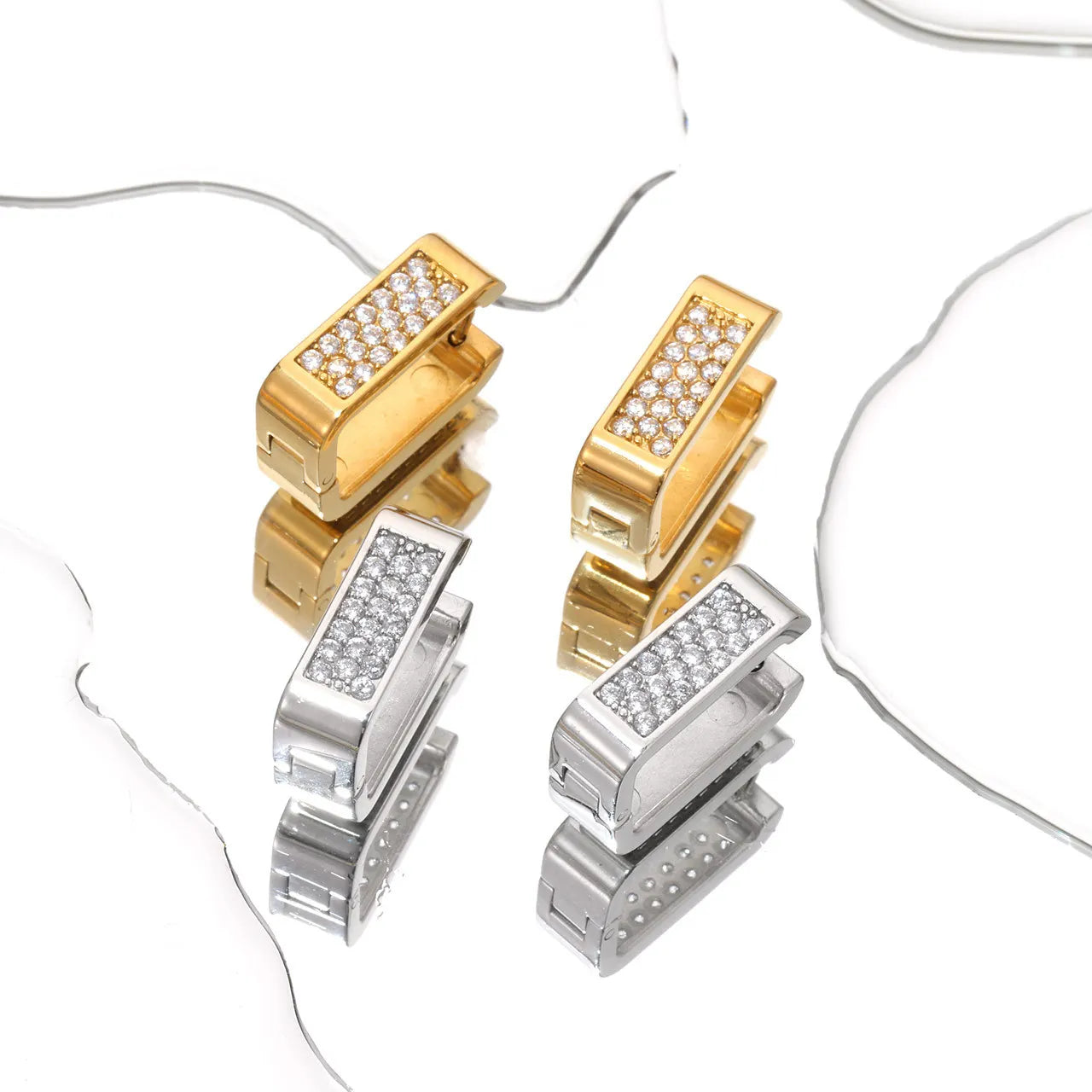 New Fashion Geometric Stainless Steel 18K Gold Plating Hoop Earrings Zircon Birthday Party Gift for Women and Girls