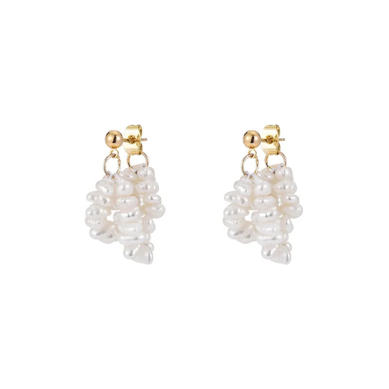 DAIHE Handmade French Gold Plated Natural Freshwater Pearl Beads Stud Earrings for Women