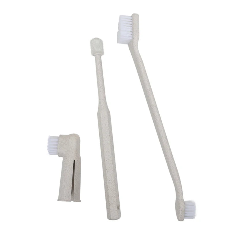 Degradable Wheat Straw Pet Toothbrushes  Double Headed Toothbrush 360Â° Soft Bristles Teeth Cleaning Brush Finger Toothbrush