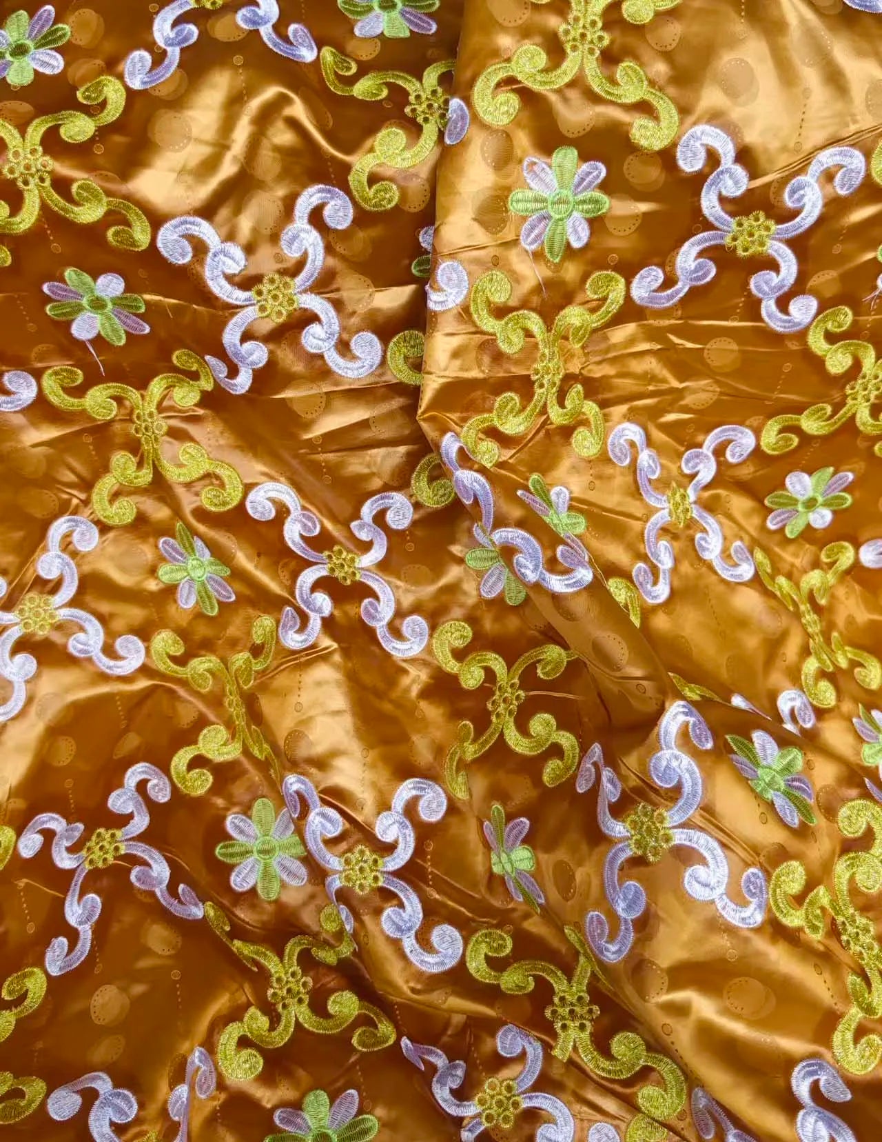 Bazin Riche 100% Cotton Sustainable Orange Jacquard Brocade Fabric Sexy African Lace Jacquard for Women 5+2 Yards