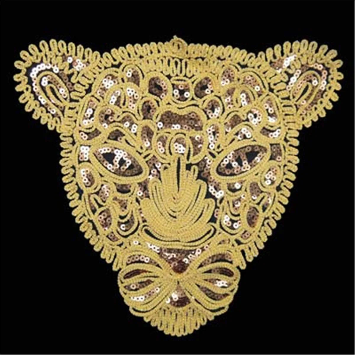 Gold Black Sequins Leopard Head Patch DIY Clothes Patches Sew-on Embroidered Applique