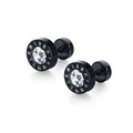 Cool Punk Style Roman Numeral Earring Stainless Steel Black Plated Round Crystal Jewelry Fashion Earrings Men Accessories
