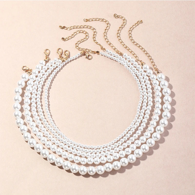 5 Pieces 4mm INS Hot Design Baroque Pearl Choker Necklace Multi Layer Pearl Statement Necklace Set Women