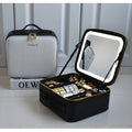 2023 New  Makeup Case With Led Mirror Makeup 3 Color Setting Organizer PU Makeup Box With Adjustable Dividers Large Cosmetic Bag