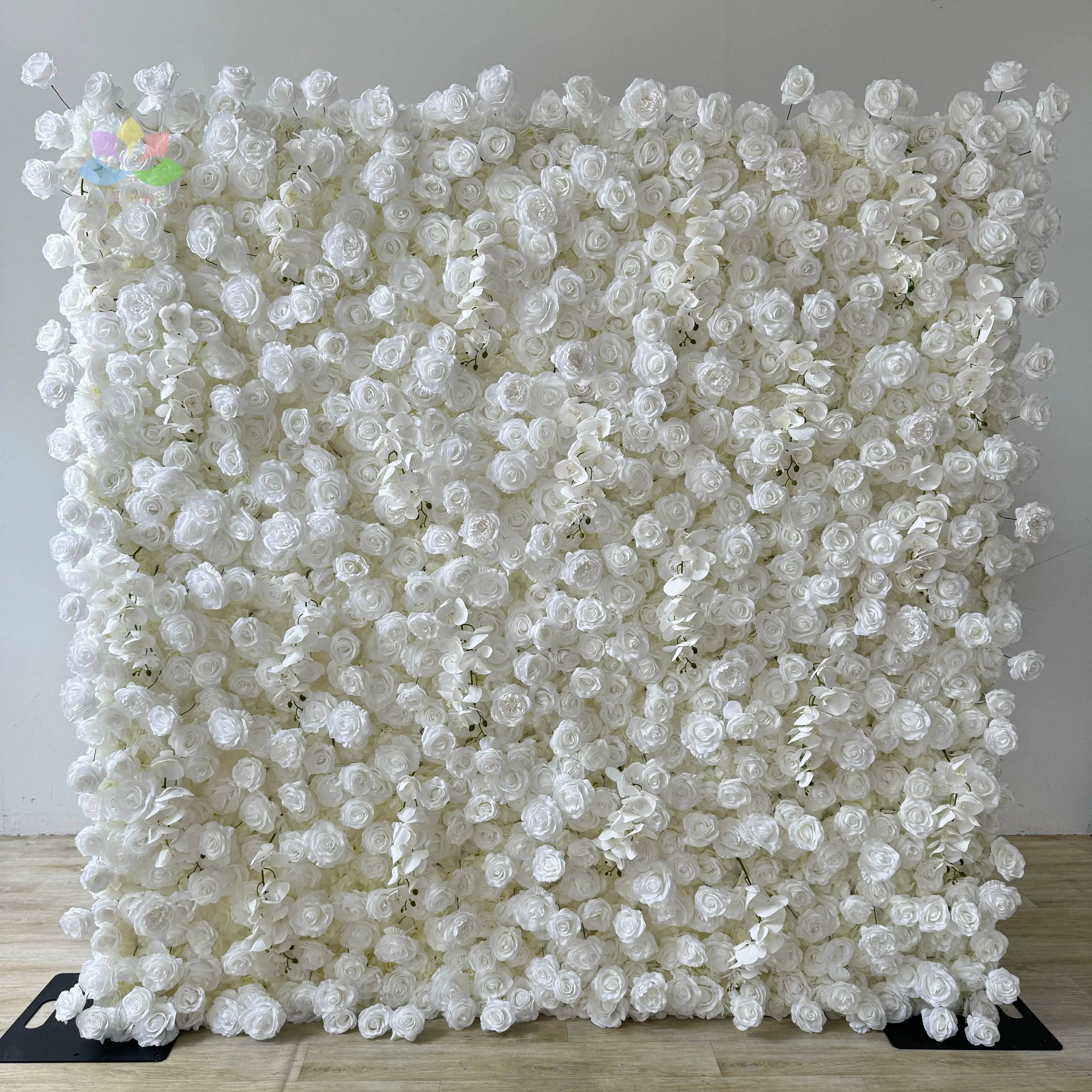 SW Roll up Background Panel Stage Wedding Rose Backdrop Artificial Silk Flowers 3D 5D 8 X 8 Flower Wall Fabric White Flower Wall
