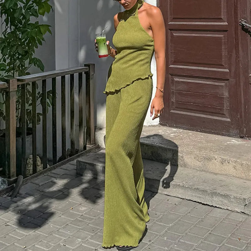 Women's Fashion Clothing Manufacturers  Outfit Elegant Sets tank Top and Wide Leg Pants  for Women 2 Pieces Sets