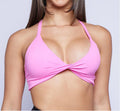 High Quality Sexy Gym Active Yoga Set Front Halter Backless Strappy Padded Spandex Twist Knot Sport Bra for Women Fitness