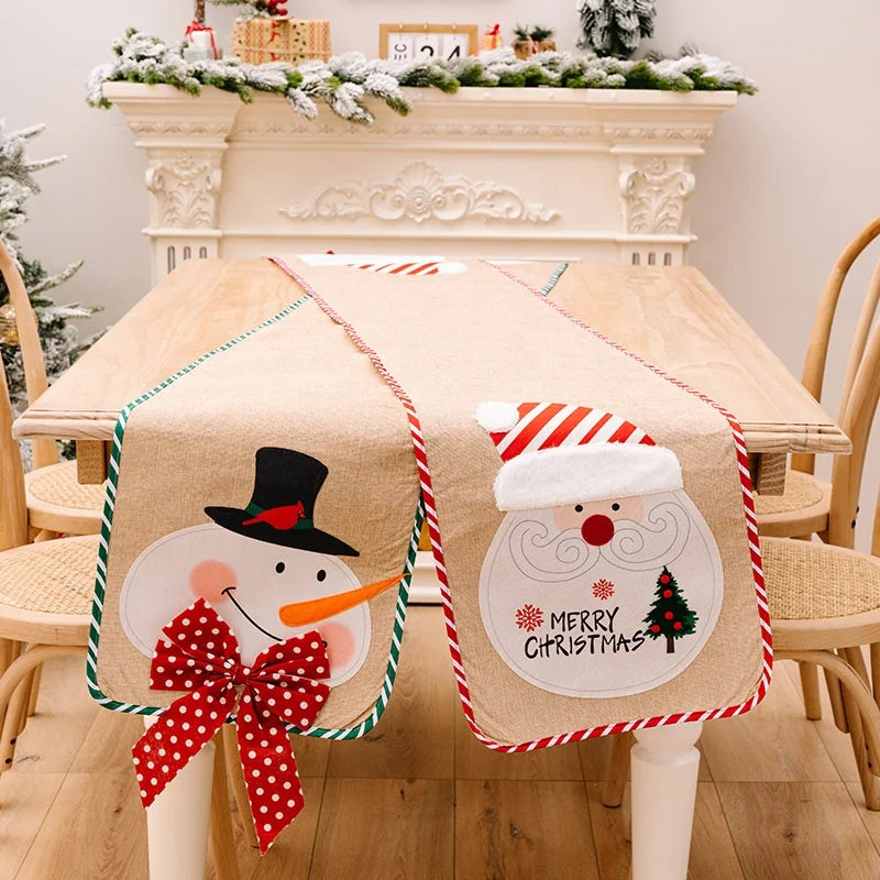 Christmas Decor Home Restaurant Hotel Cartoon Christmas Table Cloth Washable Santa Claus Christmas Dining Table Runners