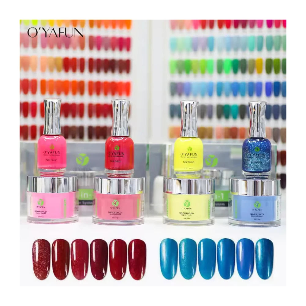 OEM Custom  Acrylic Dipping Powder Nail Glitter Dip Powder Set 3 in 1 Matching Color Private Label