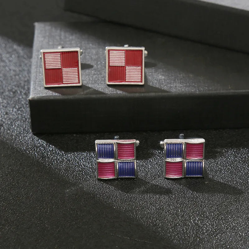 New Men's Square Fashion Striped Enamel Cufflinks Men's Classic Shirt Cufflinks for Gifts