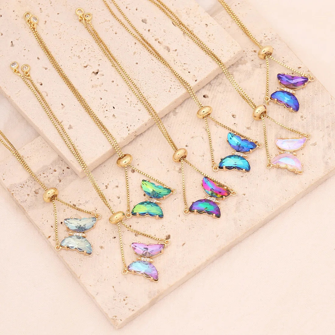 Luxury Non Tarnish 18K Gold Plated Stainless Steel Adjustable Charm Zircon Rhinestone Butterfly Bracelet Jewelry for Women