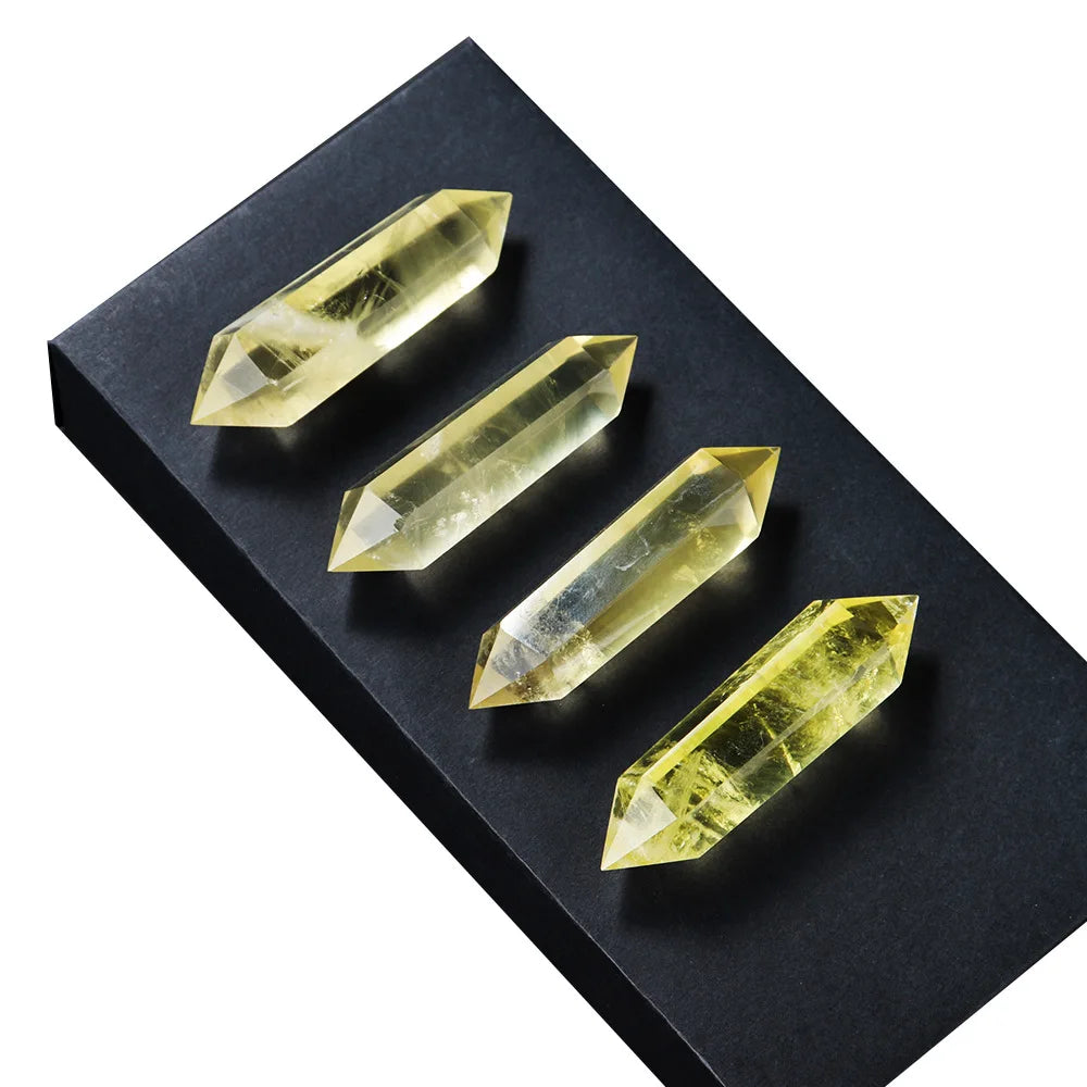 7-8cm Natural Citrine Gemstone Crystal Hexagonal Pointed Reiki Chakra Faceted Prism Wand Stone