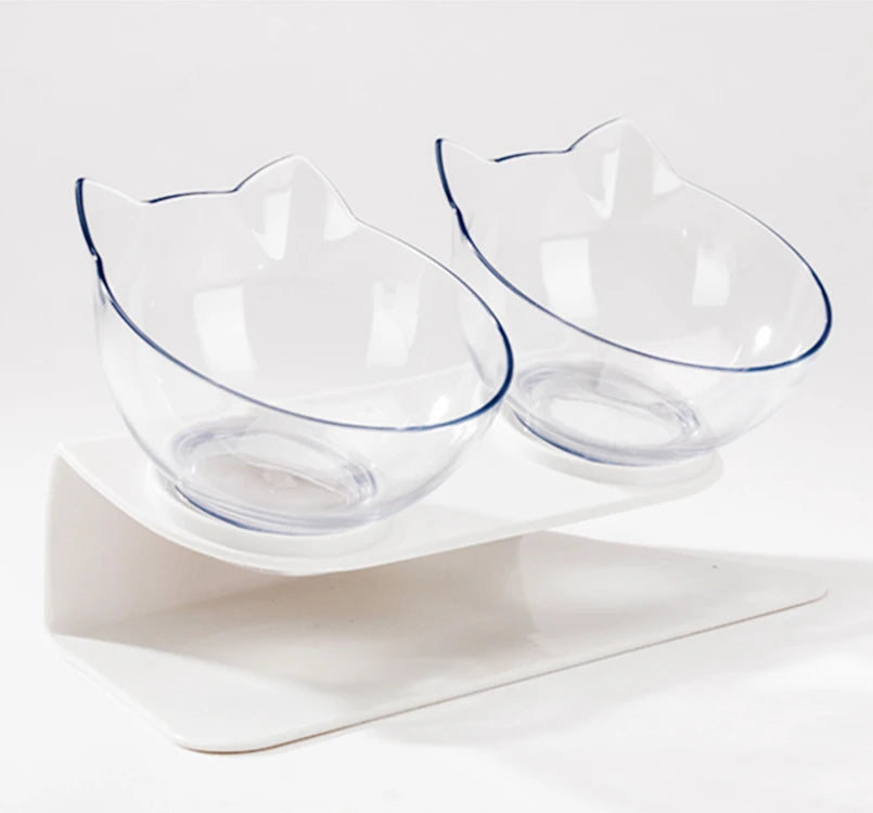 Eco Friendly  15 Degree Tilted Elevated Plastic Neck Protection Cat Food and Water Feeding Bowls