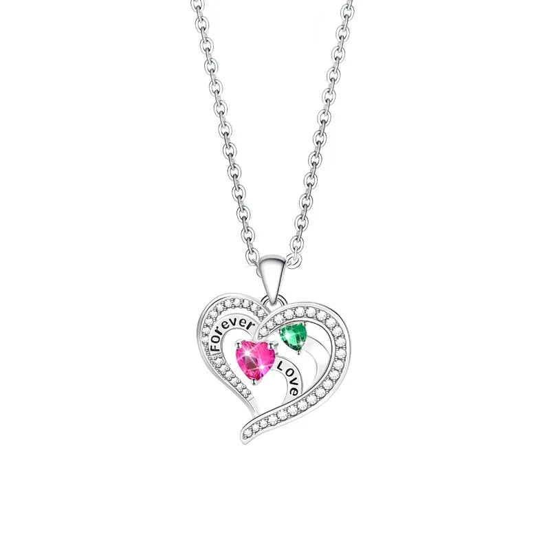 New Fashion 925 Sterling Silver Dainty Heart Necklace Pink Green Forever Love Diamond CZ Zirconia Link Trendy Unisex Elegant