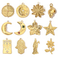 Wholesale 18K Gold Plated Stainless Steel Rhinestone Earring Charms with Conch Moon Star Design for Unisex Jewelry Making